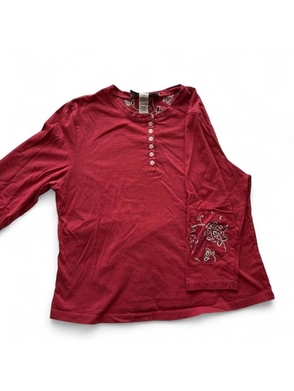 rust red henley top paisley elbow patches long sleeve cottagecore preppy sz pxl